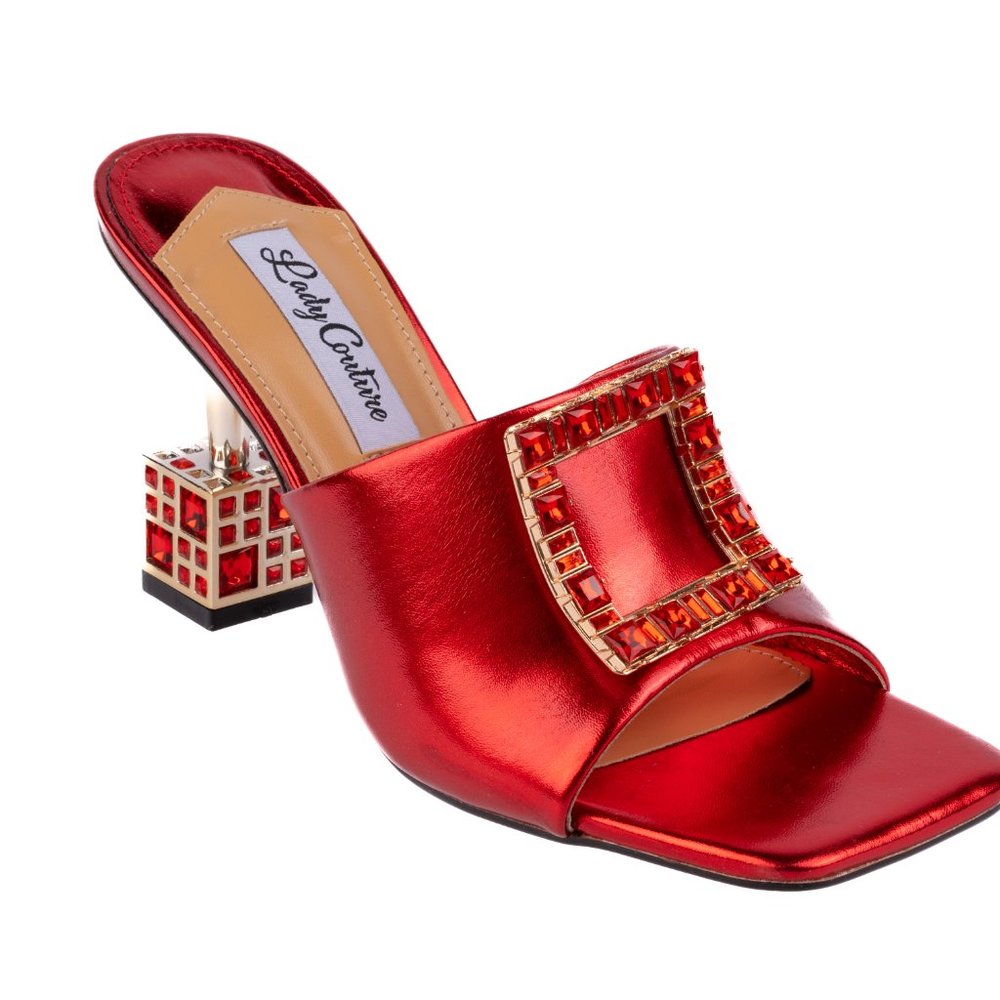 3.5 inch High Fashionable Square Heel Comfortable Ladies Red Sandals